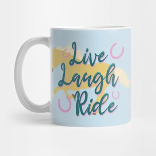 "Live Laugh Ride" Teal + Palomino Galloping Horse Silhouette Mug